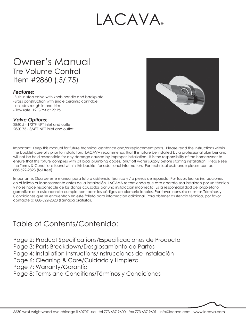 Lacava 2860 User Manual | 9 pages
