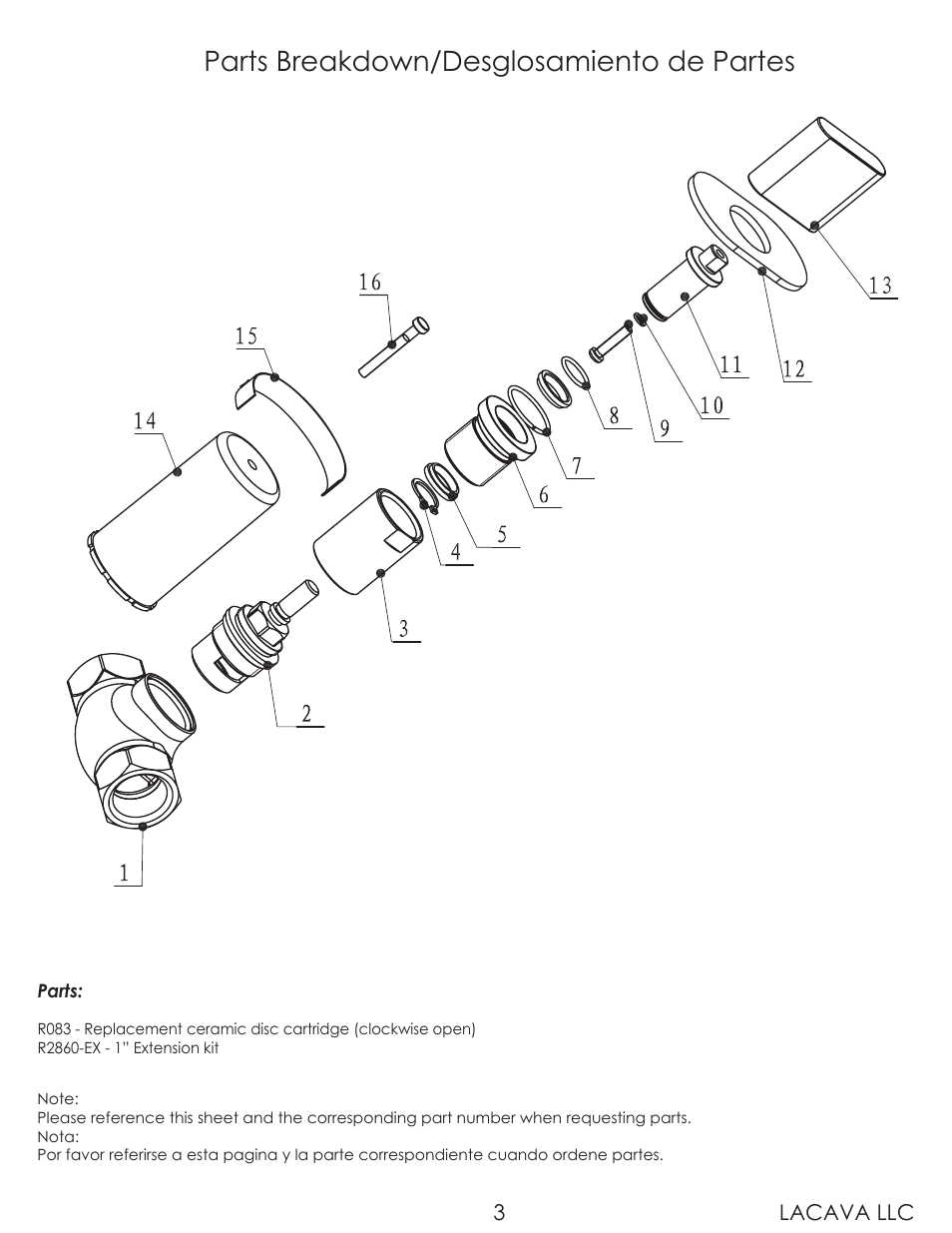 Parts breakdown/desglosamiento de partes | Lacava 2860 User Manual | Page 3 / 9