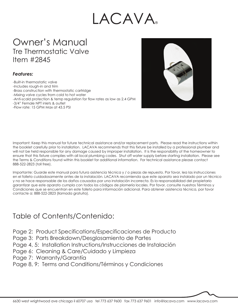 Lacava 2845 User Manual | 9 pages