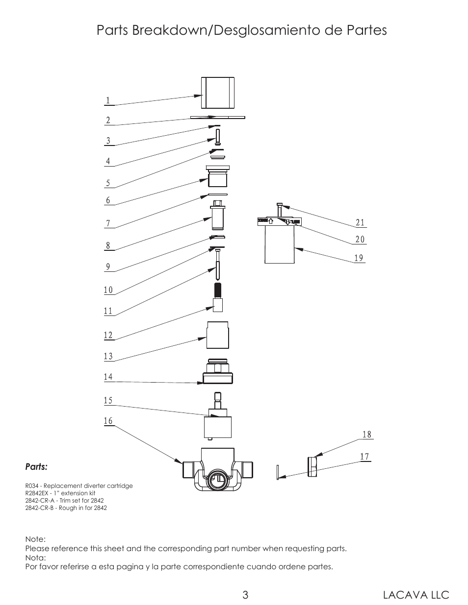 Parts breakdown/desglosamiento de partes, Lacava llc 3 | Lacava 2842 User Manual | Page 3 / 9