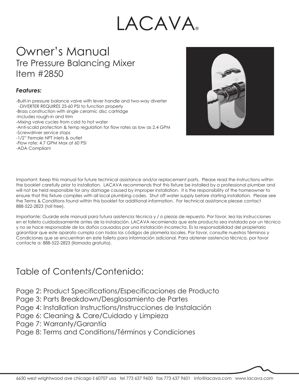 Lacava 2850 User Manual | 9 pages