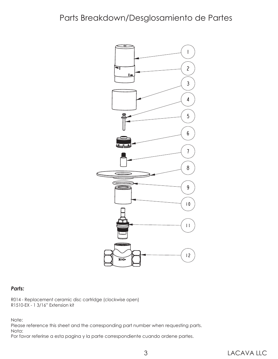 Parts breakdown/desglosamiento de partes | Lacava 0660 User Manual | Page 3 / 9