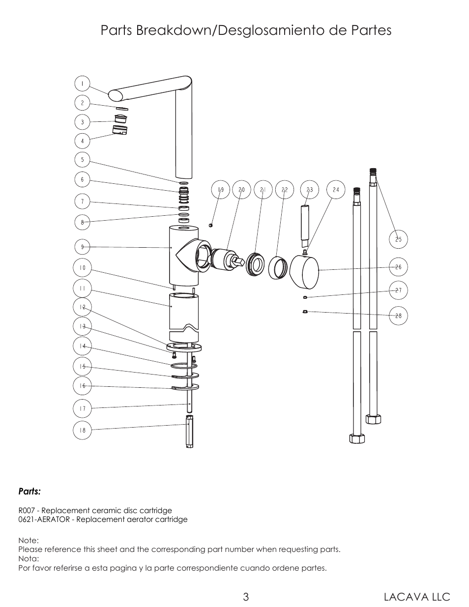 Parts breakdown/desglosamiento de partes | Lacava 0621 User Manual | Page 3 / 8