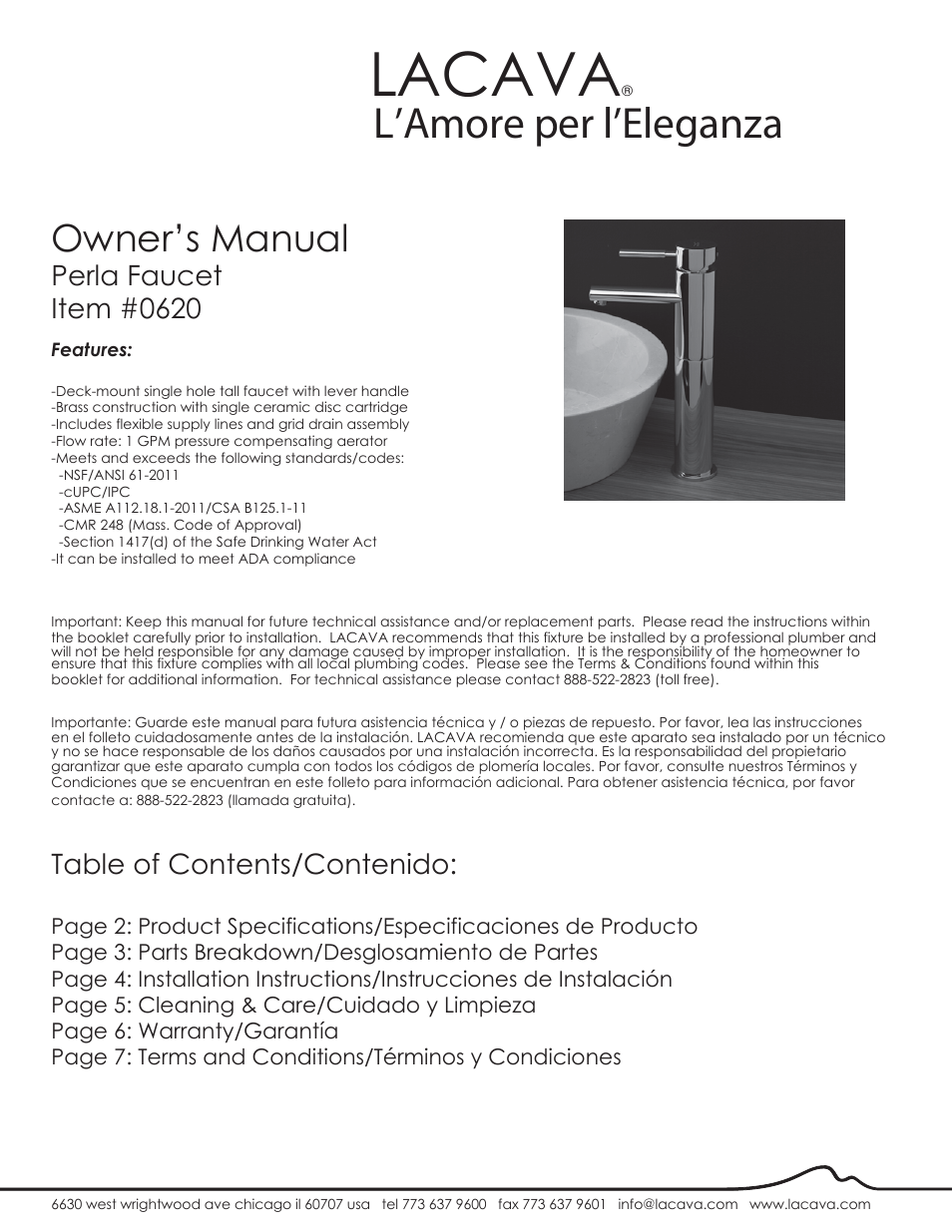 Lacava 0620 User Manual | 8 pages