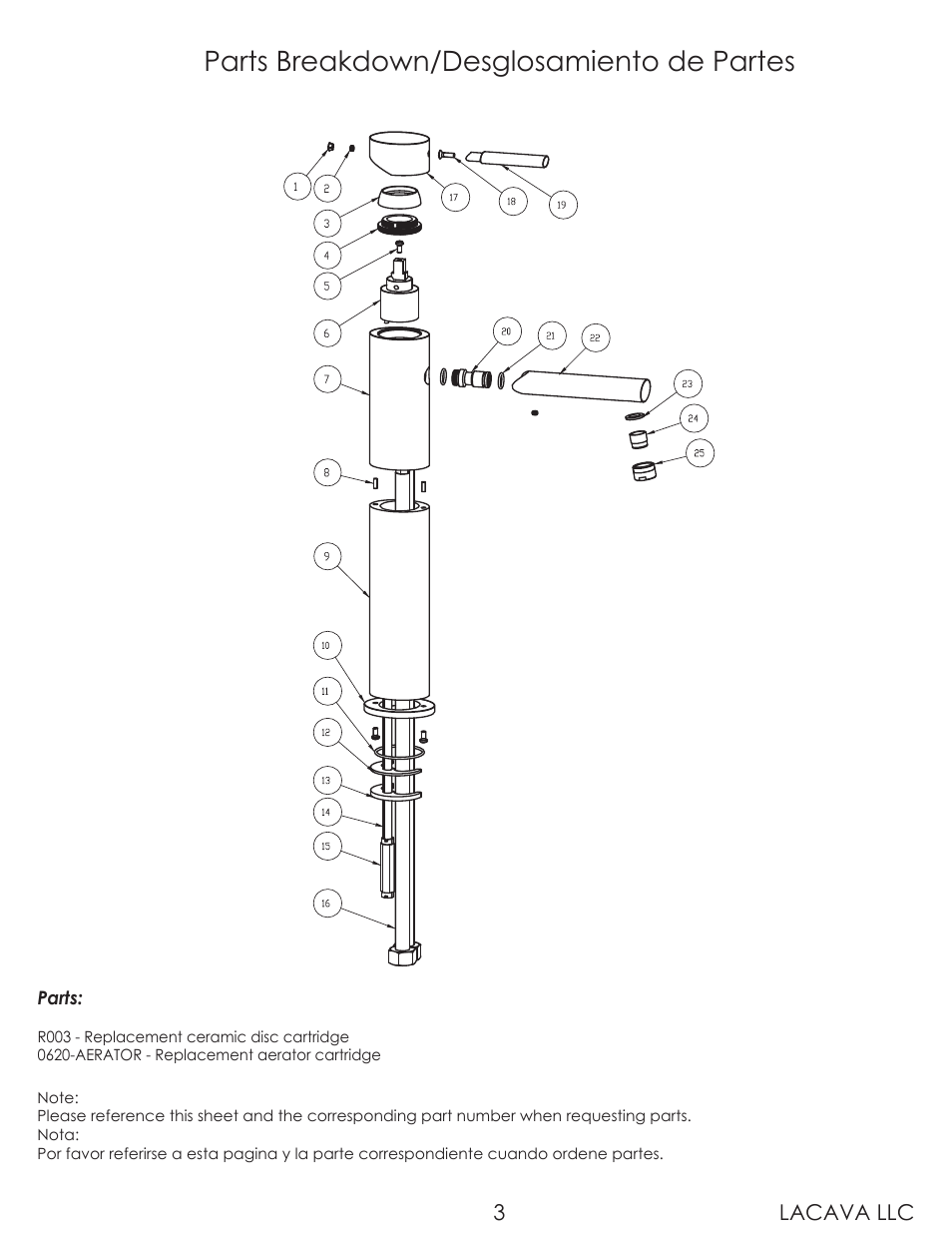 Parts breakdown/desglosamiento de partes | Lacava 0620 User Manual | Page 3 / 8