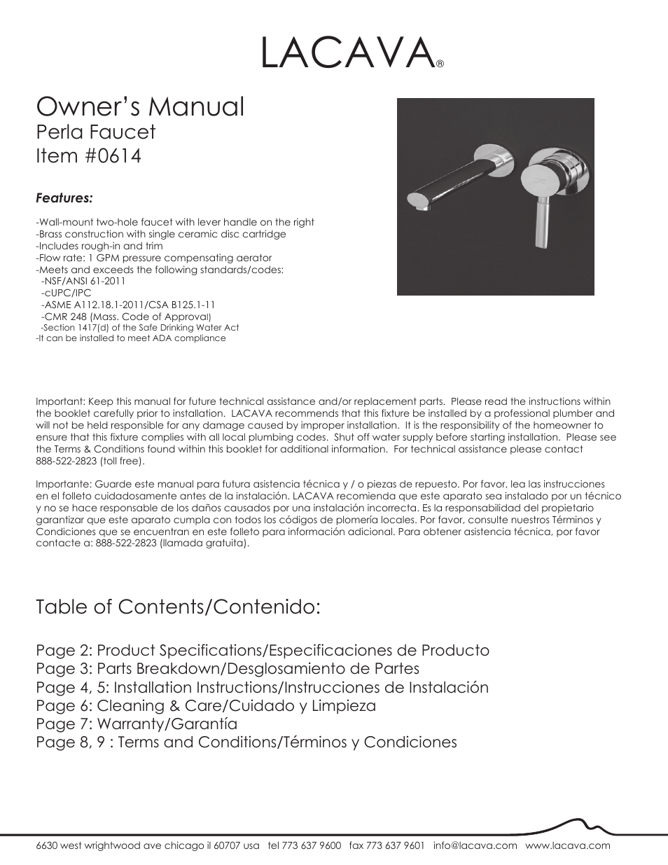 Lacava 0614 User Manual | 9 pages