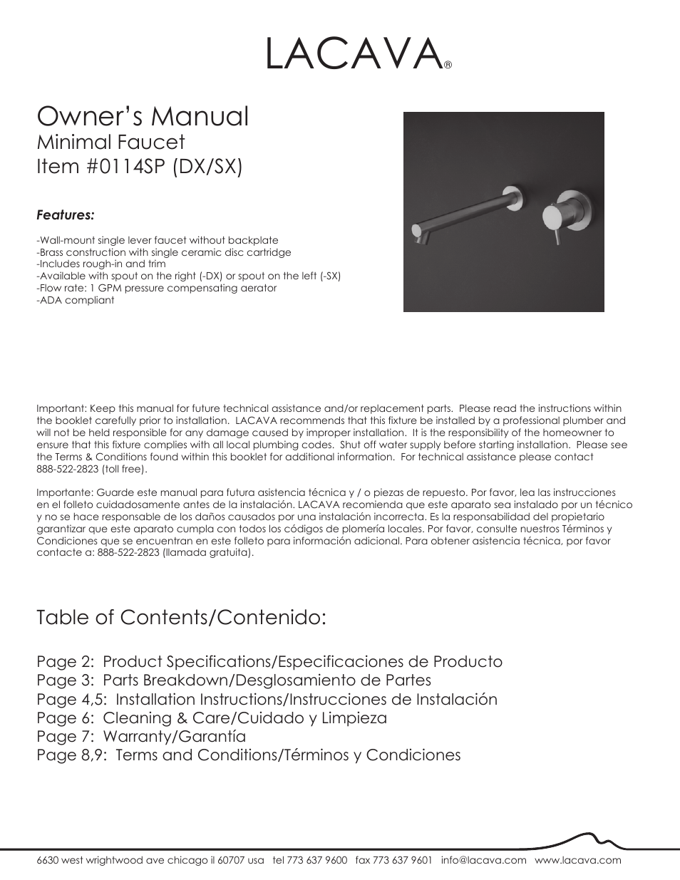 Lacava 0114SP User Manual | 9 pages