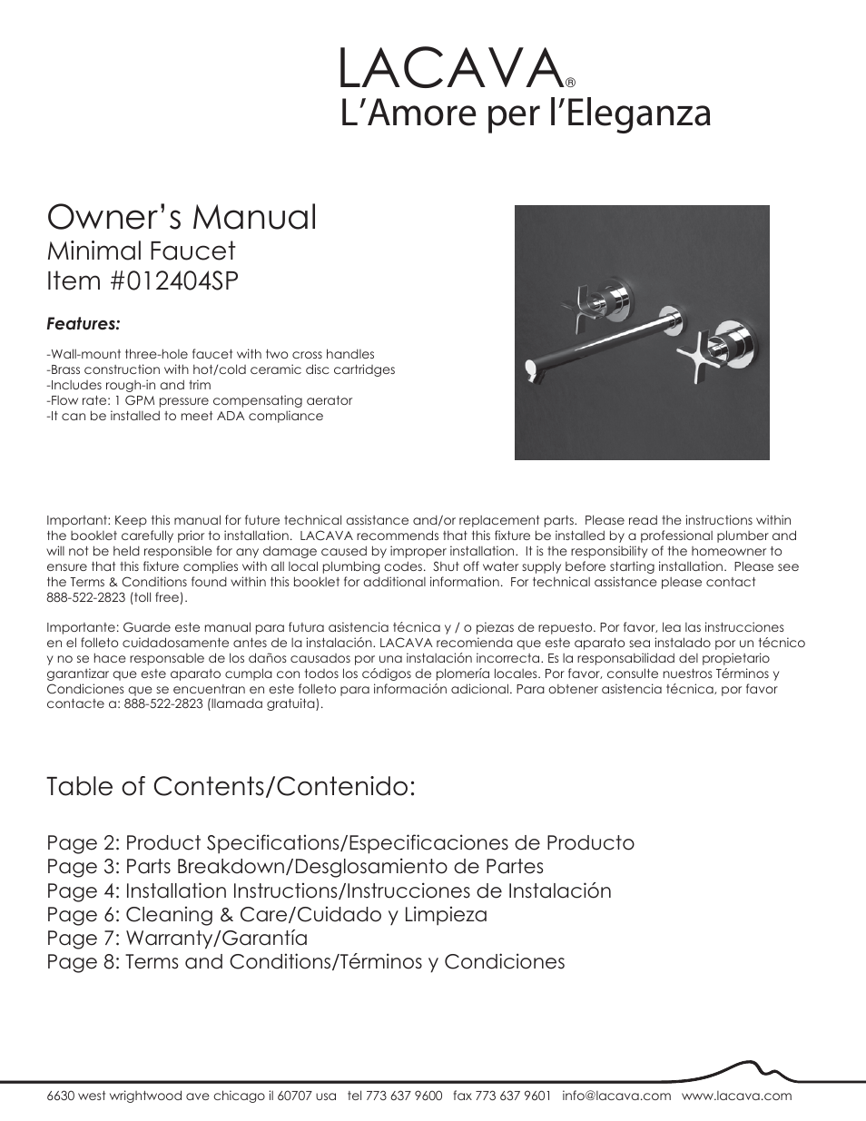 Lacava 012404SP User Manual | 9 pages