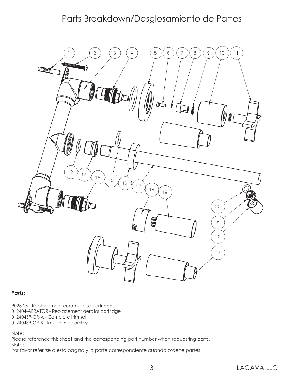 Parts breakdown/desglosamiento de partes, Lacava llc 3 | Lacava 012404SP User Manual | Page 3 / 9