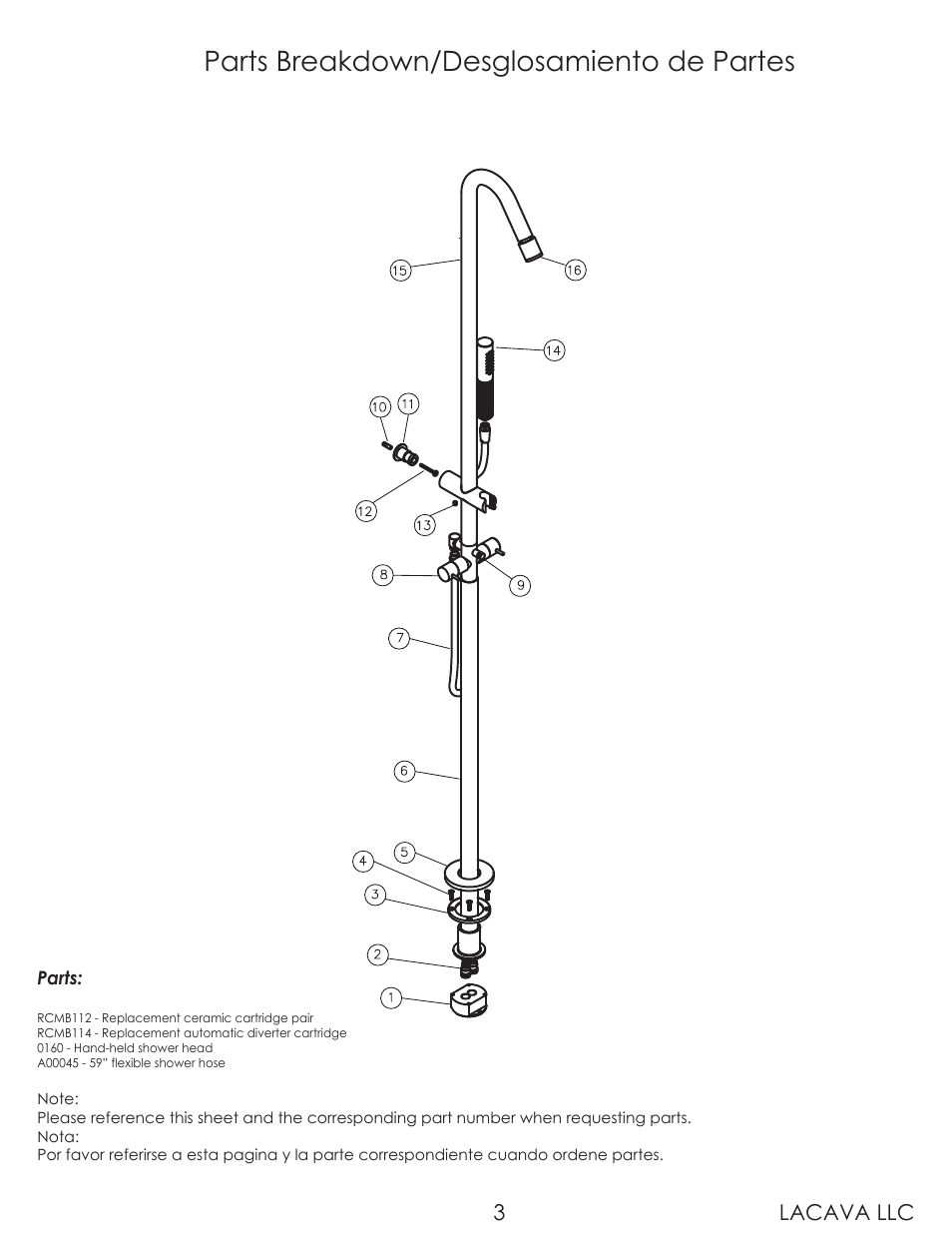 Parts breakdown/desglosamiento de partes, Lacava llc 3 | Lacava 0470 User Manual | Page 3 / 9