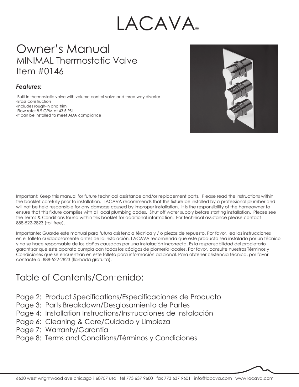 Lacava 0146 User Manual | 9 pages