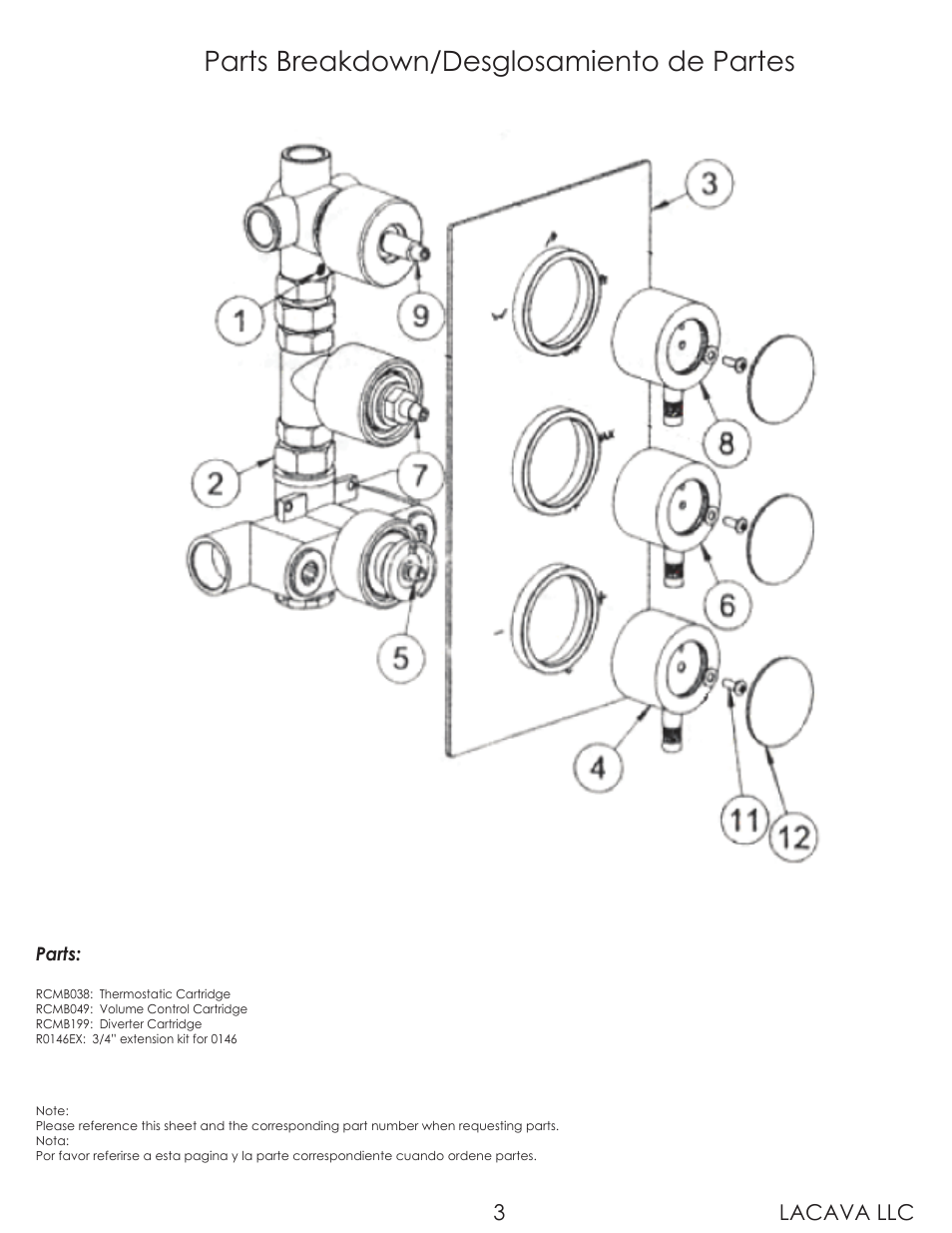 Parts breakdown/desglosamiento de partes, Lacava llc 3 | Lacava 0146 User Manual | Page 3 / 9