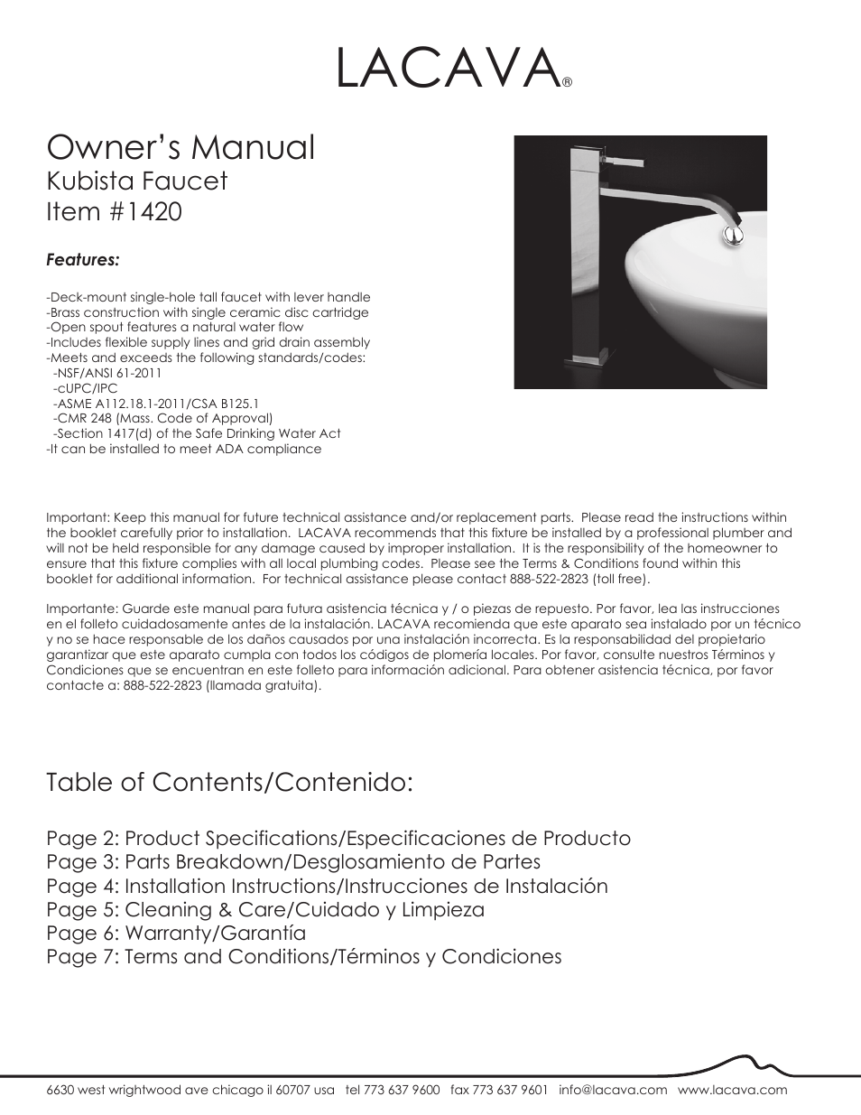 Lacava 1420 User Manual | 8 pages