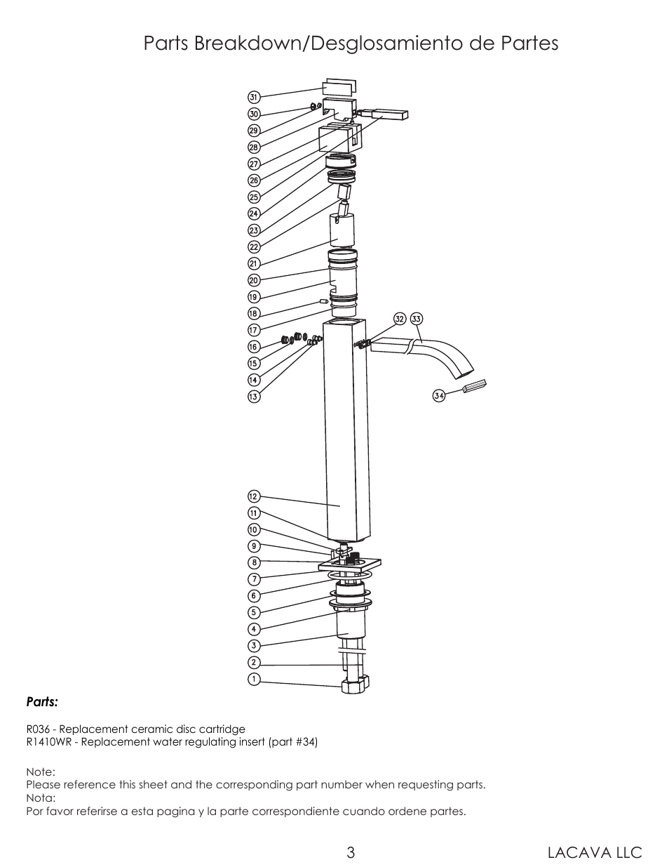 Parts breakdown/desglosamiento de partes | Lacava 1420 User Manual | Page 3 / 8