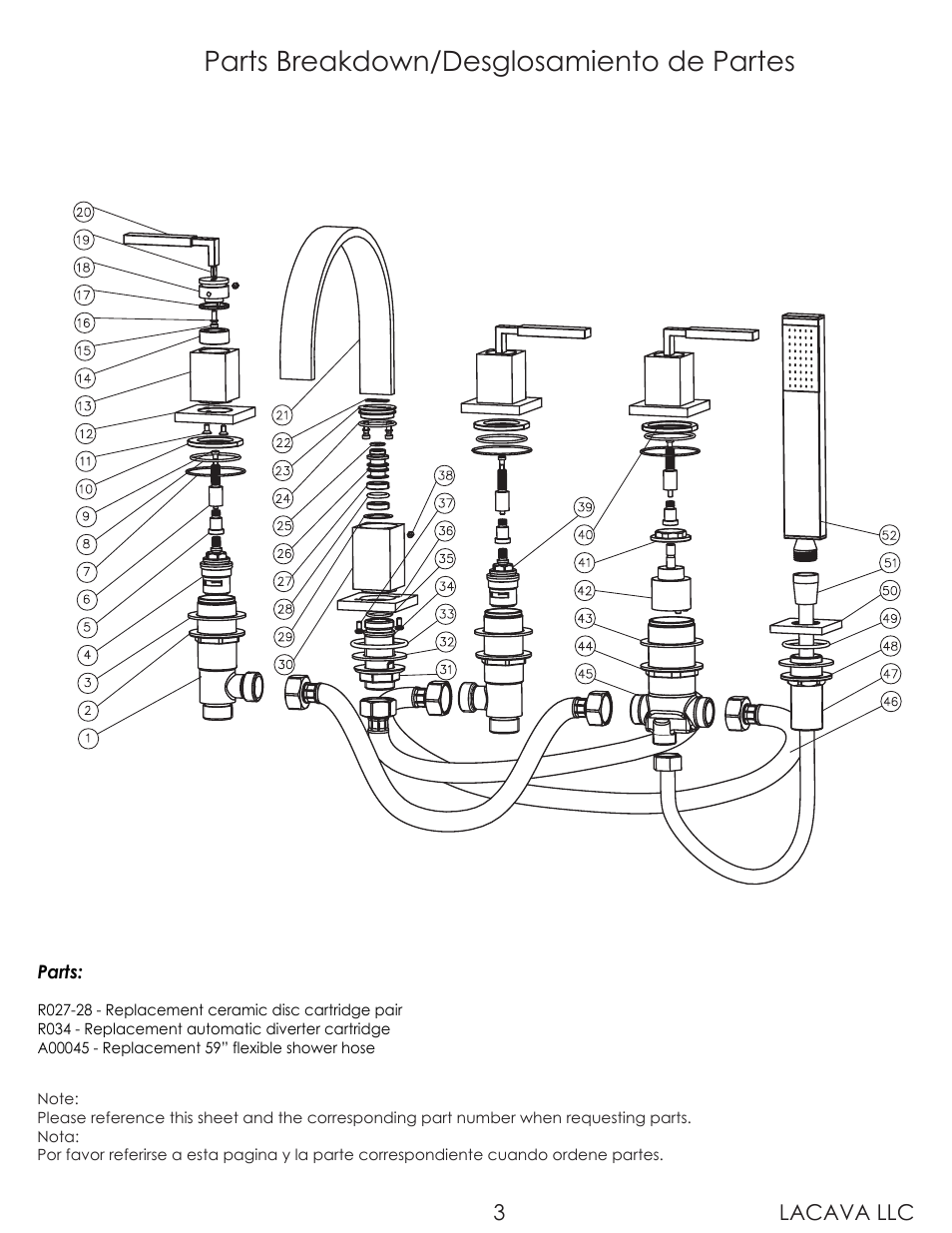 Parts breakdown/desglosamiento de partes, Lacava llc 3 | Lacava 1432 User Manual | Page 3 / 9