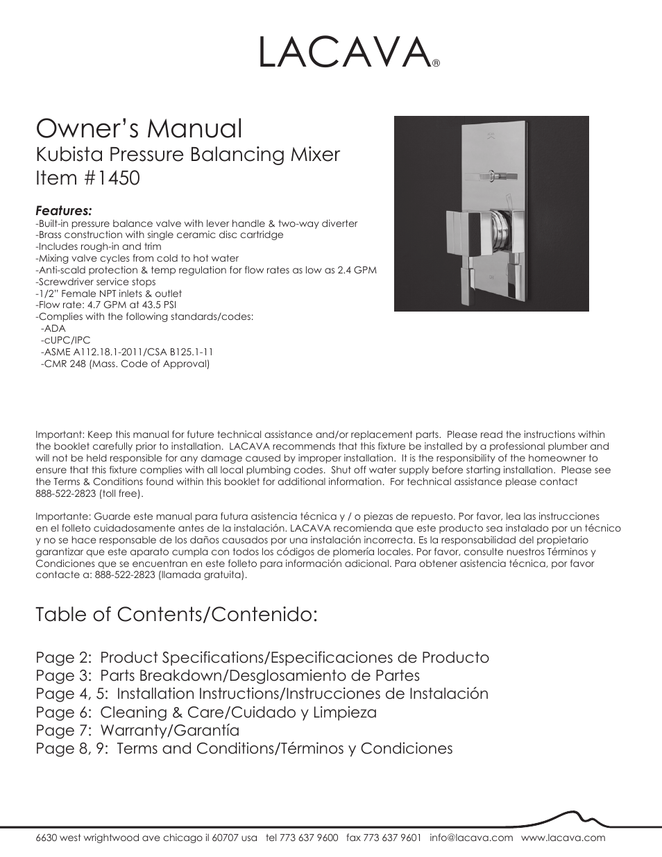 Lacava 1450 User Manual | 9 pages