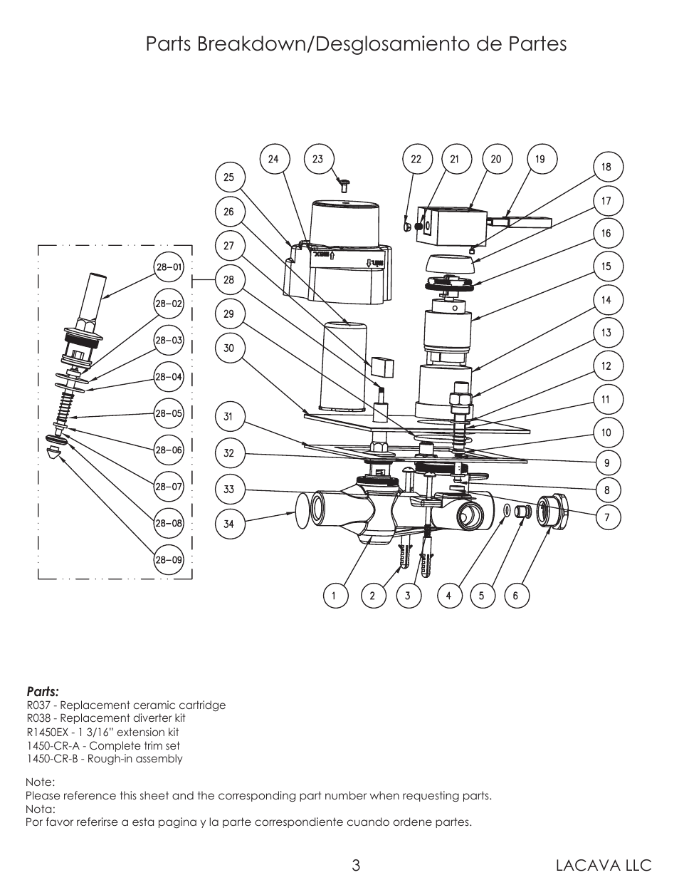 Parts breakdown/desglosamiento de partes, Lacava llc 3 | Lacava 1450 User Manual | Page 3 / 9