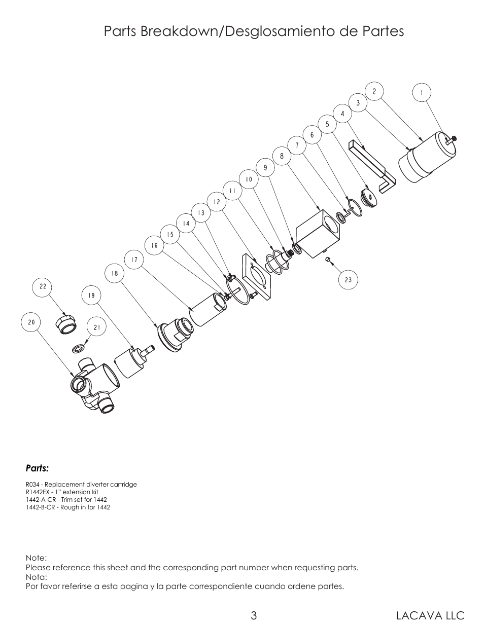 Parts breakdown/desglosamiento de partes, Lacava llc 3 | Lacava 1442 User Manual | Page 3 / 9