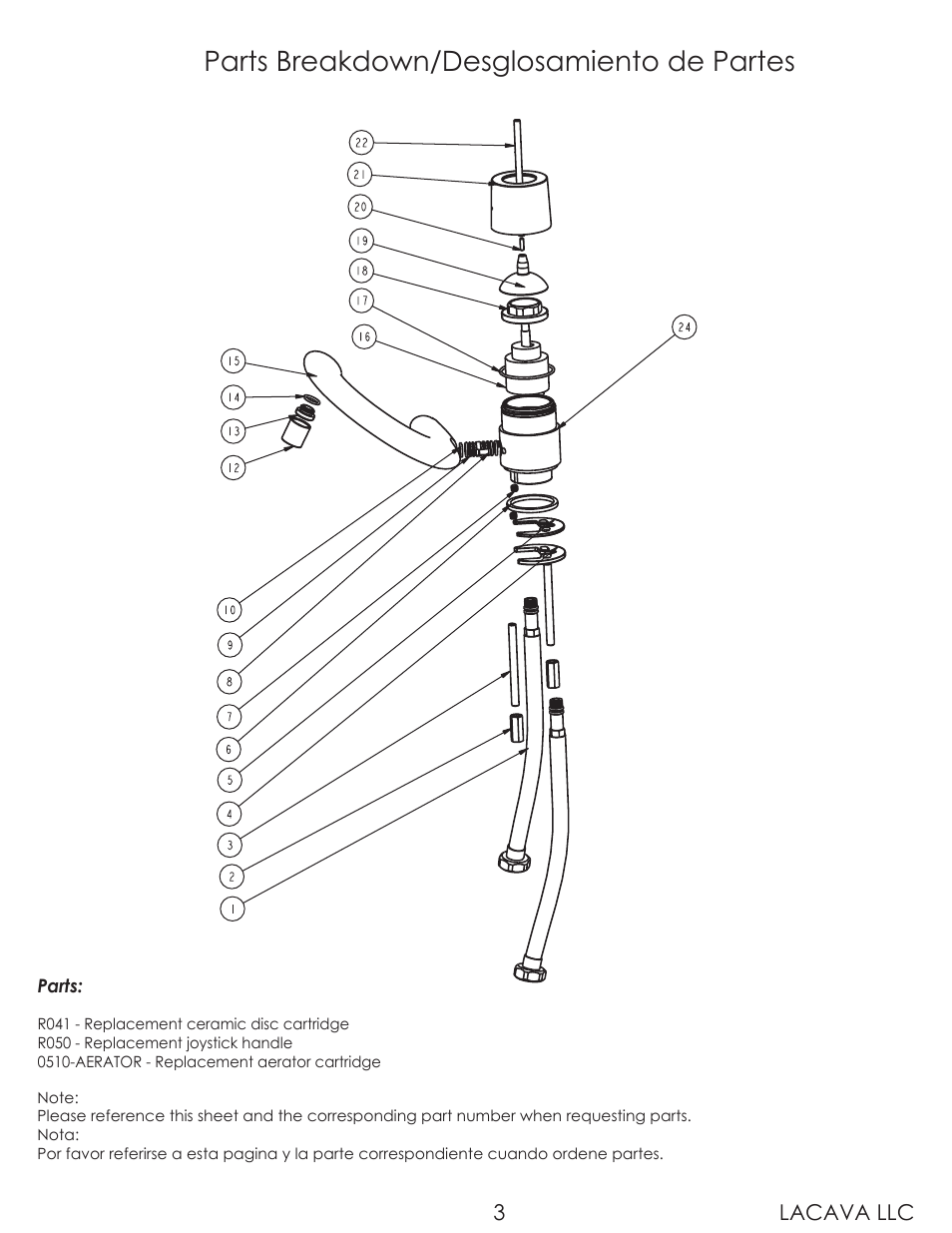 Parts breakdown/desglosamiento de partes, Lacava llc 3 | Lacava 0511 User Manual | Page 3 / 8