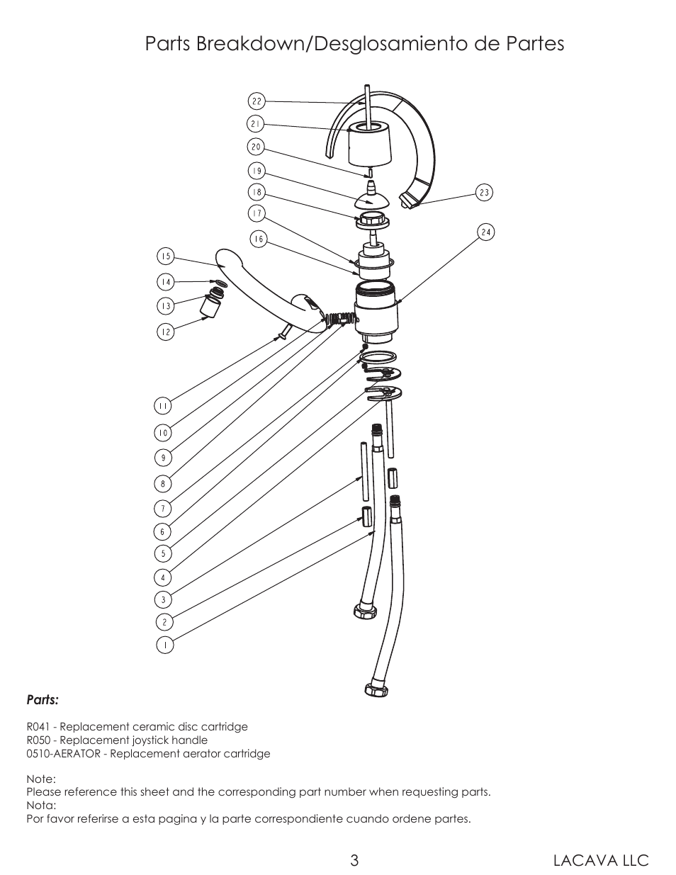 Parts breakdown/desglosamiento de partes, Lacava llc 3 | Lacava 0510 User Manual | Page 3 / 8