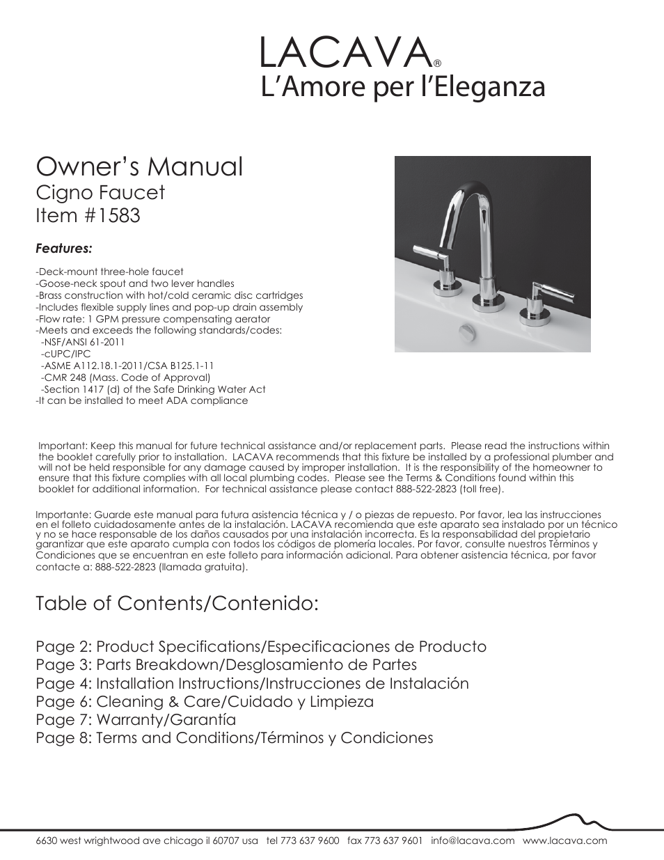 Lacava 1583 User Manual | 9 pages