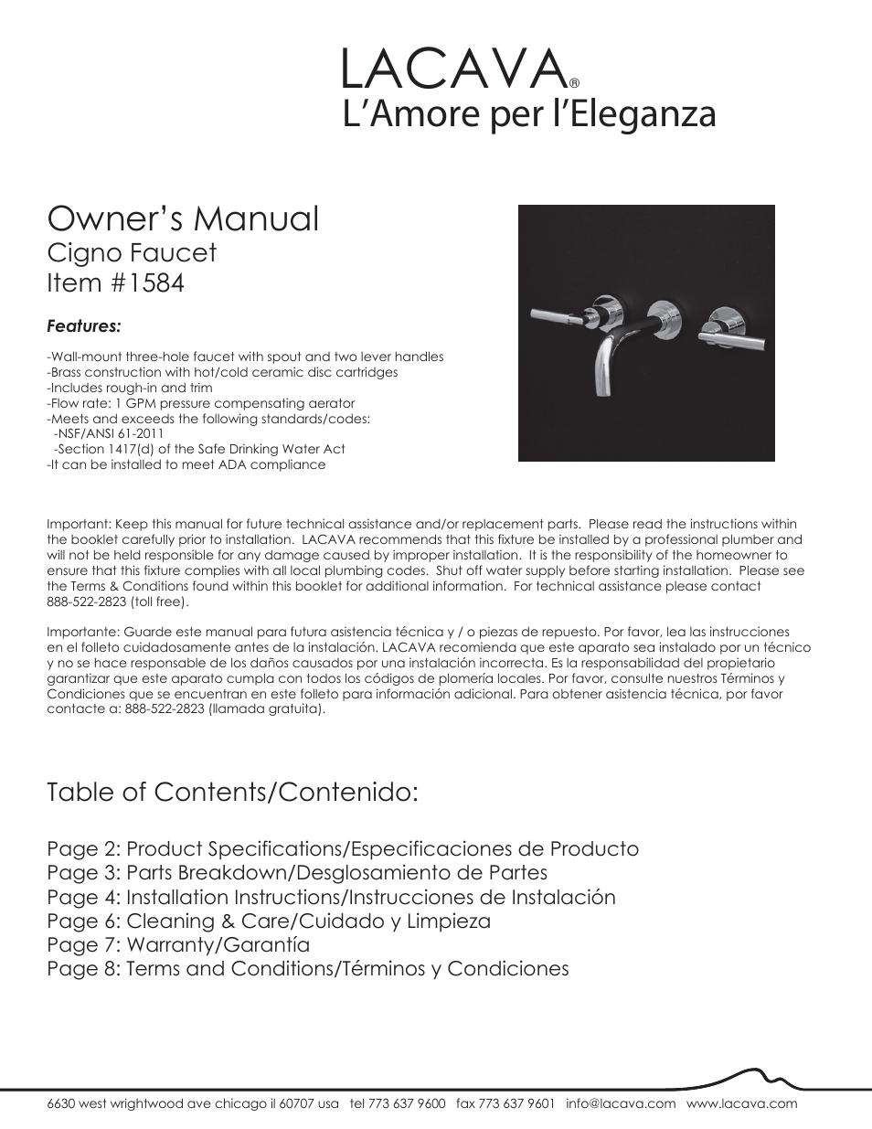 Lacava 1584 User Manual | 9 pages