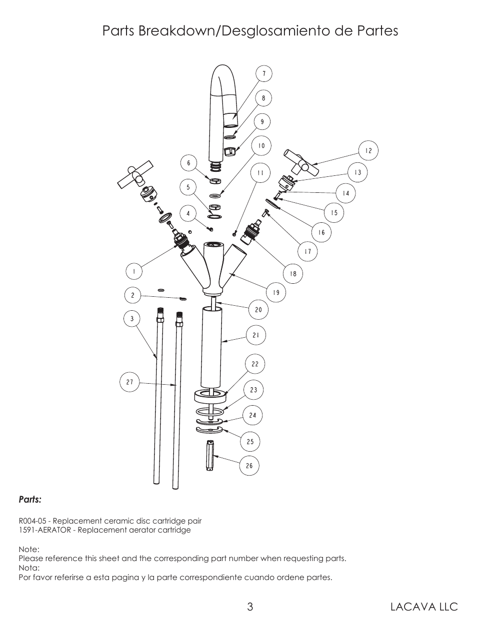 Parts breakdown/desglosamiento de partes | Lacava 1591 User Manual | Page 3 / 8