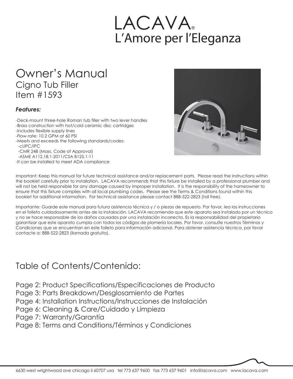 Lacava 1593 User Manual | 9 pages