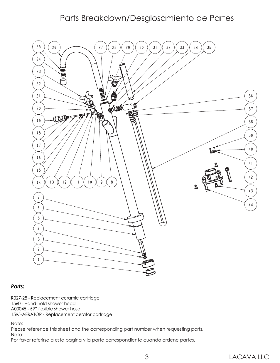 Parts breakdown/desglosamiento de partes, Lacava llc 3 | Lacava 1575 User Manual | Page 3 / 10