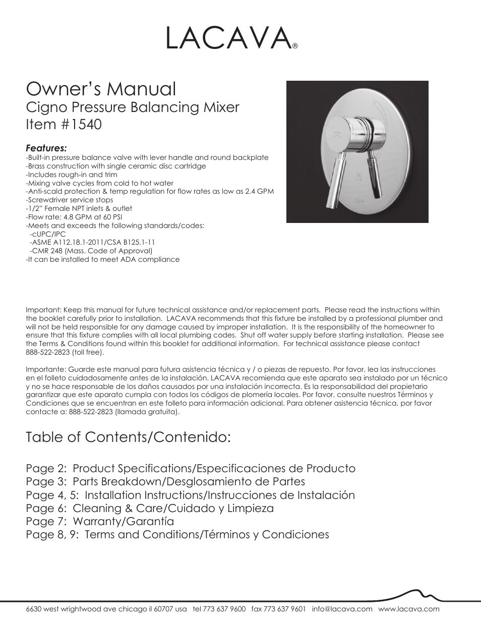 Lacava 1540 User Manual | 9 pages