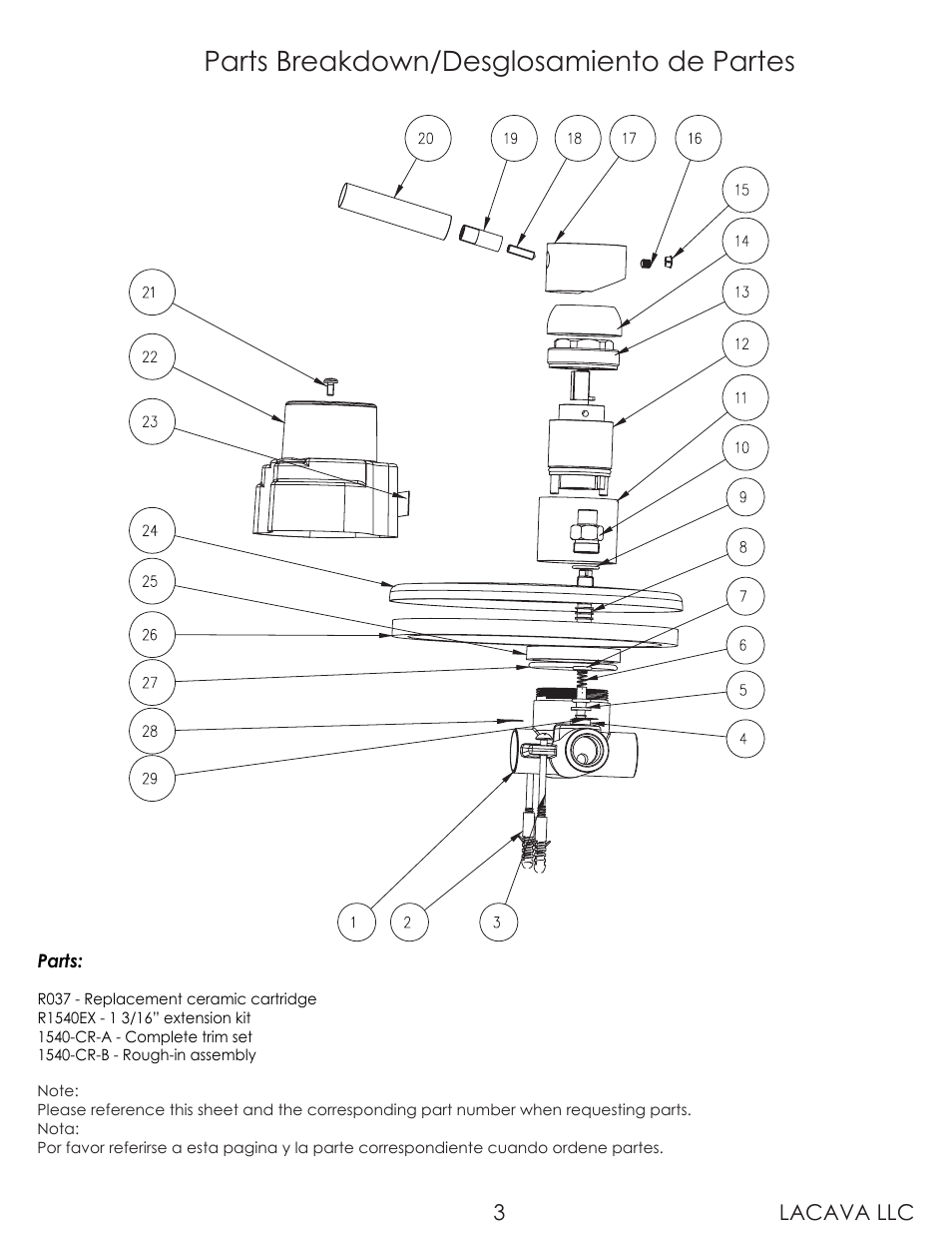 Parts breakdown/desglosamiento de partes, Lacava llc 3 | Lacava 1540 User Manual | Page 3 / 9