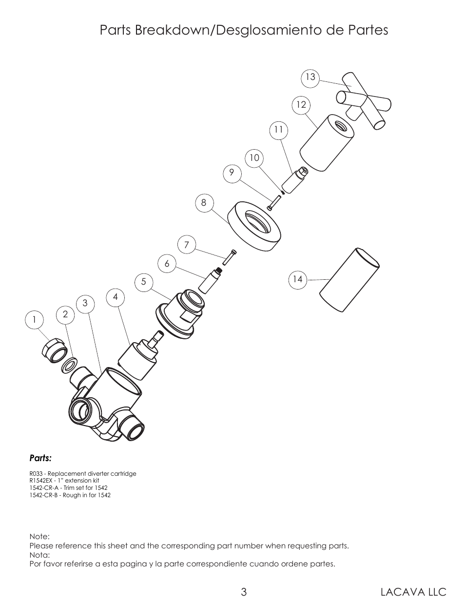 Parts breakdown/desglosamiento de partes, Lacava llc 3 | Lacava 1542 User Manual | Page 3 / 9