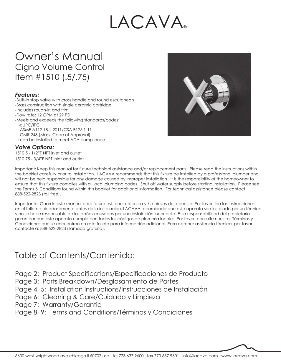 Lacava 1510 User Manual | 9 pages