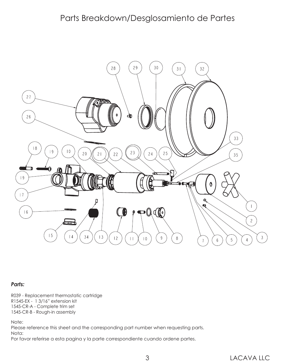 Parts breakdown/desglosamiento de partes, Lacava llc 3 | Lacava 1545 User Manual | Page 3 / 9