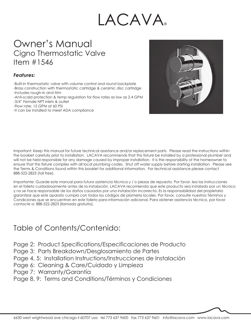 Lacava 1546 User Manual | 9 pages
