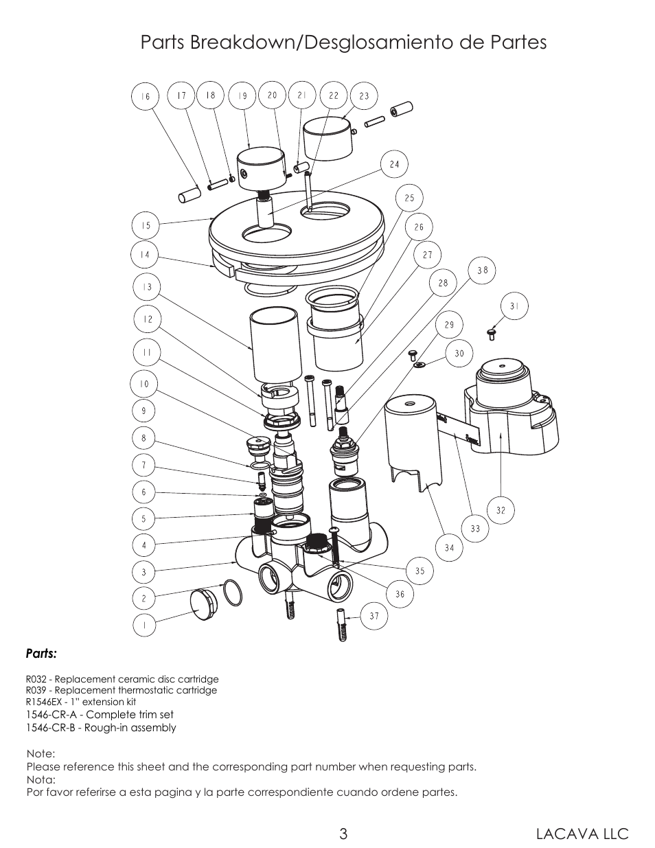 Parts breakdown/desglosamiento de partes, Lacava llc 3 | Lacava 1546 User Manual | Page 3 / 9