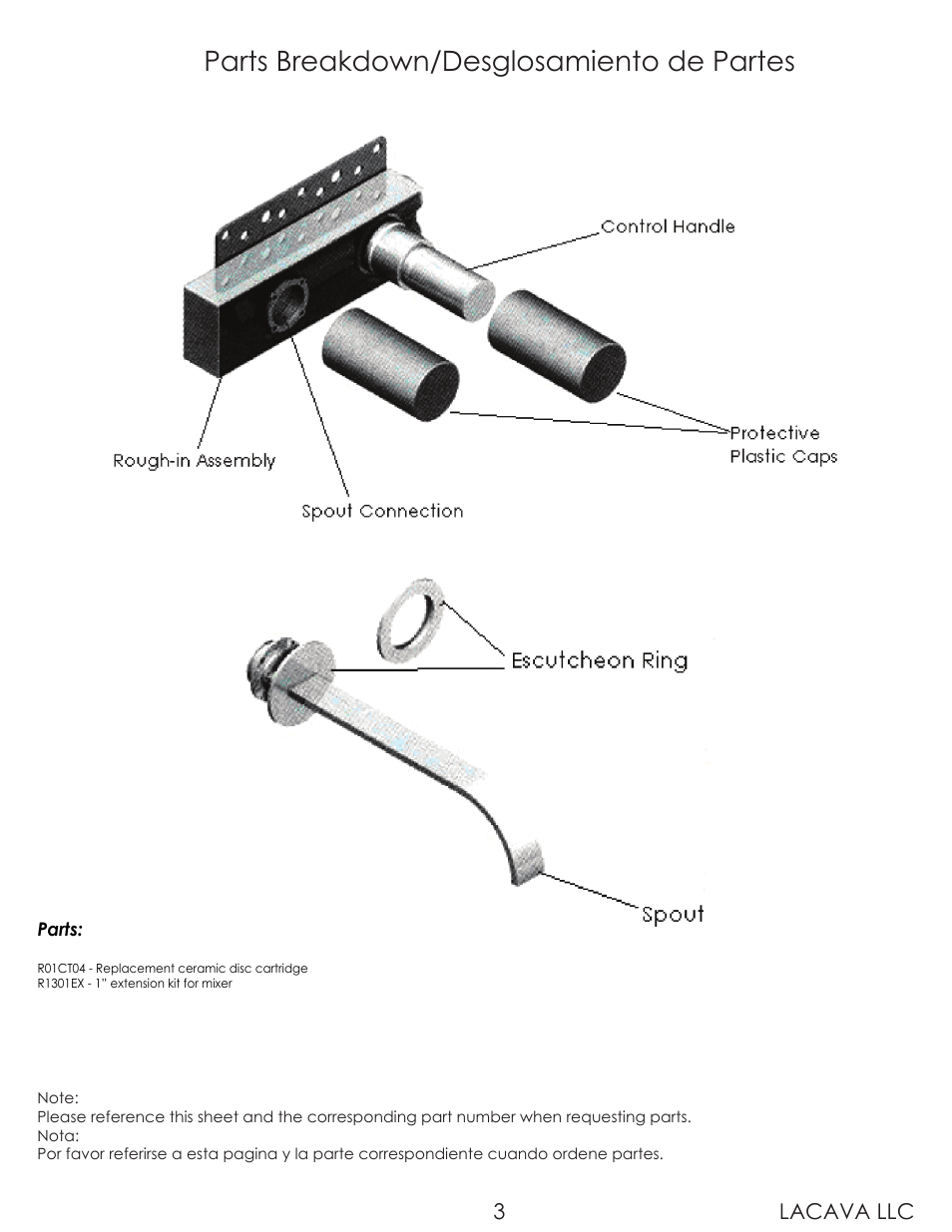 Parts breakdown/desglosamiento de partes, Lacava llc 3 | Lacava 13012 User Manual | Page 3 / 8