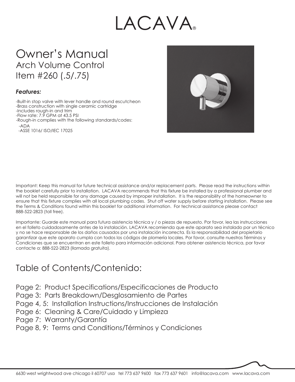 Lacava 260 User Manual | 9 pages