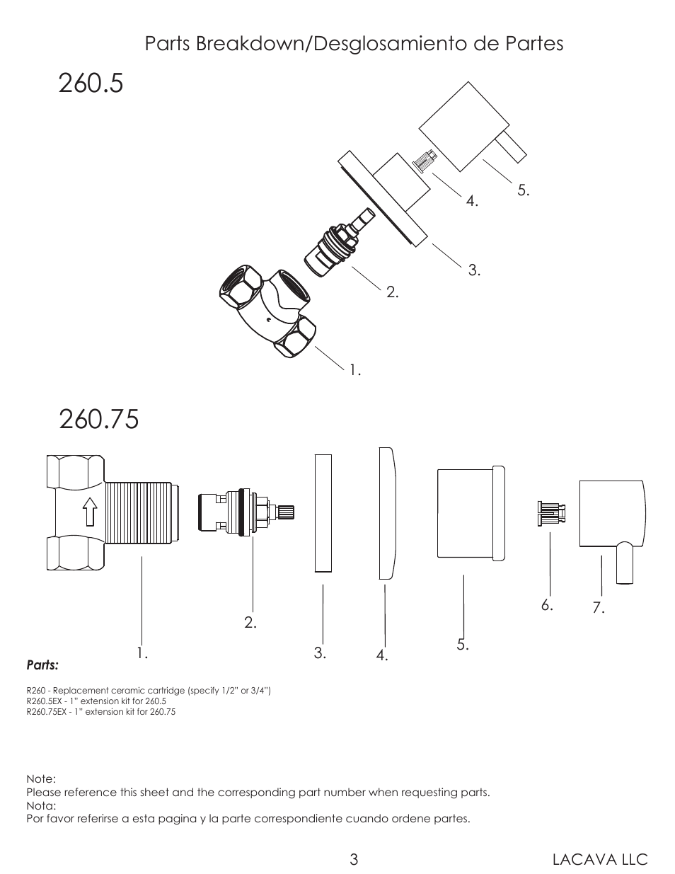 Parts breakdown/desglosamiento de partes | Lacava 260 User Manual | Page 3 / 9