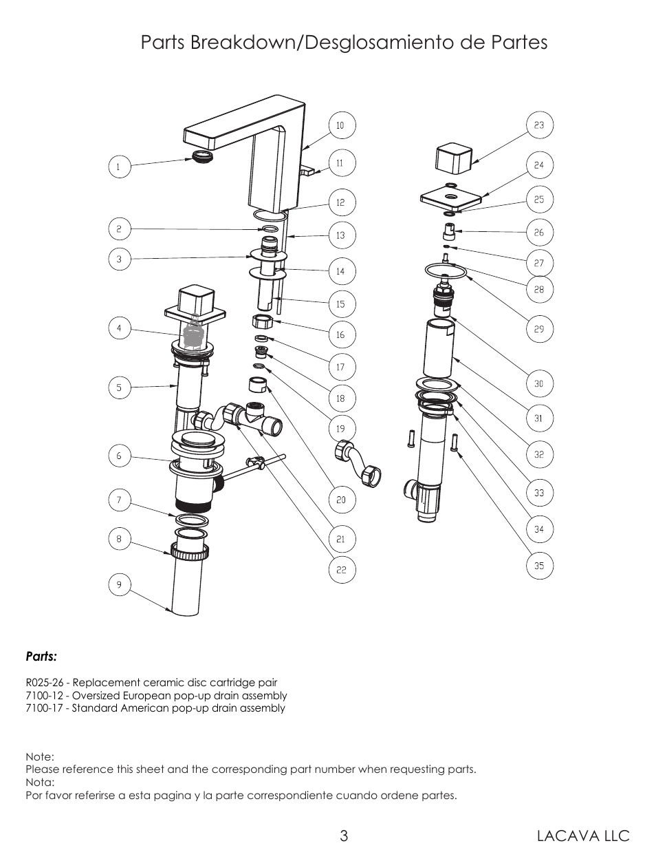 Parts breakdown/desglosamiento de partes, Lacava llc 3 | Lacava 1803 User Manual | Page 3 / 9