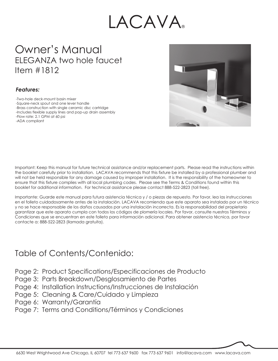 Lacava 1812 User Manual | 8 pages