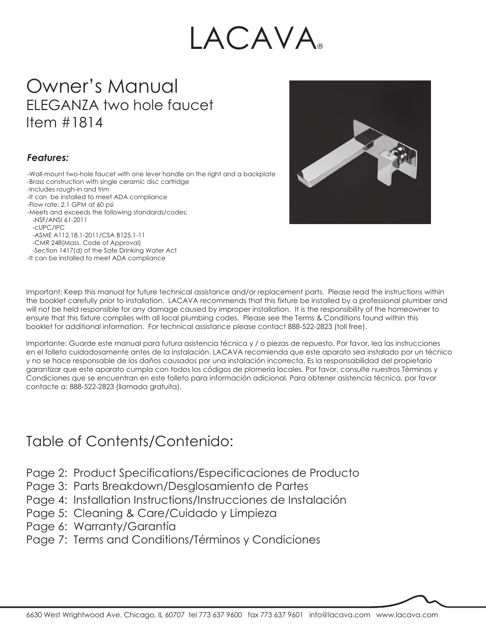 Lacava 1814 User Manual | 8 pages