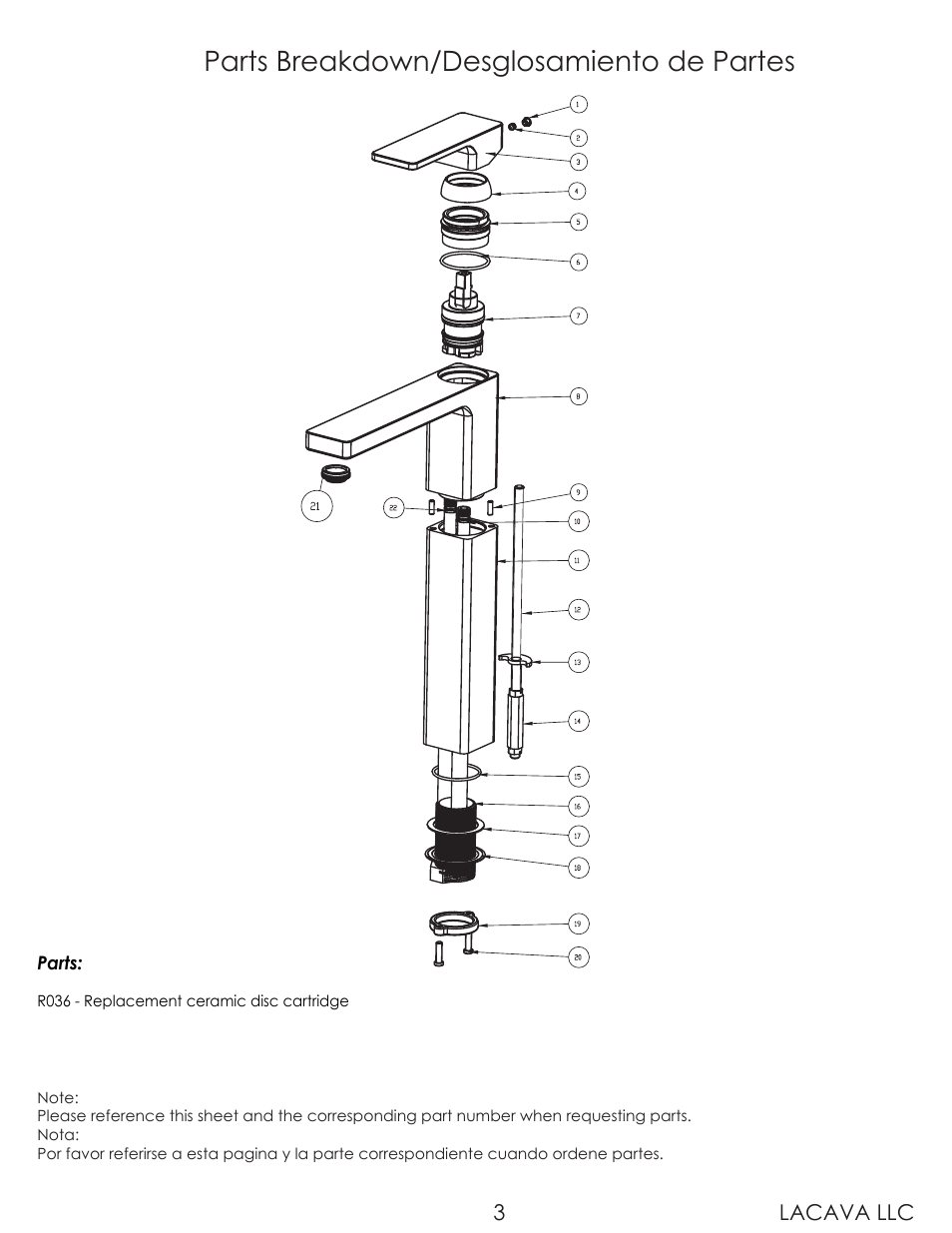 Parts breakdown/desglosamiento de partes | Lacava 1820 User Manual | Page 3 / 9