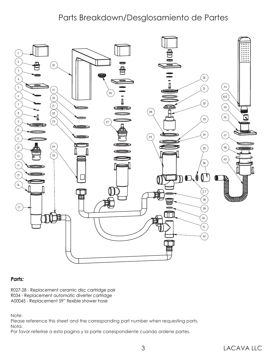 Parts breakdown/desglosamiento de partes, Lacava llc 3 | Lacava 1832 User Manual | Page 3 / 8