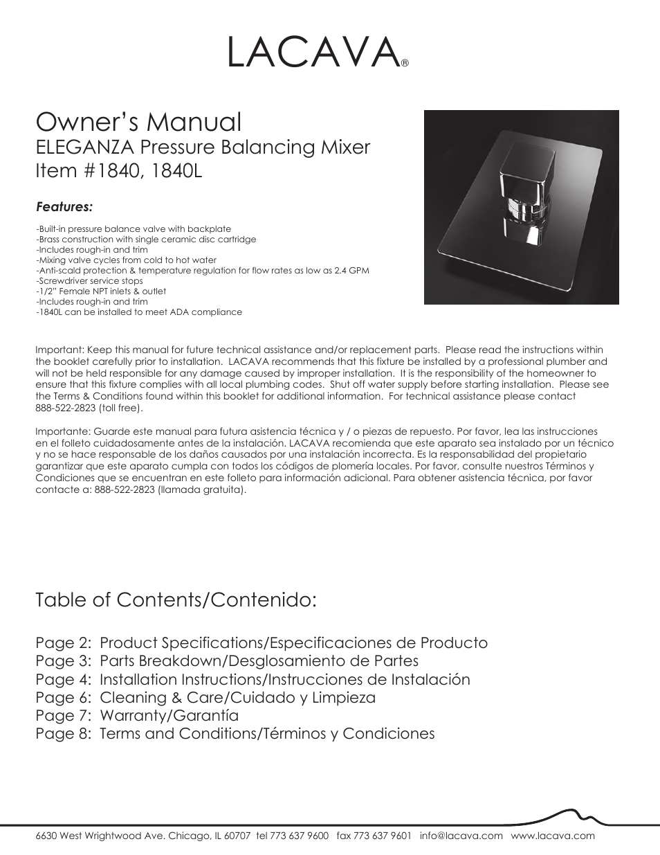 Lacava 1840 User Manual | 9 pages
