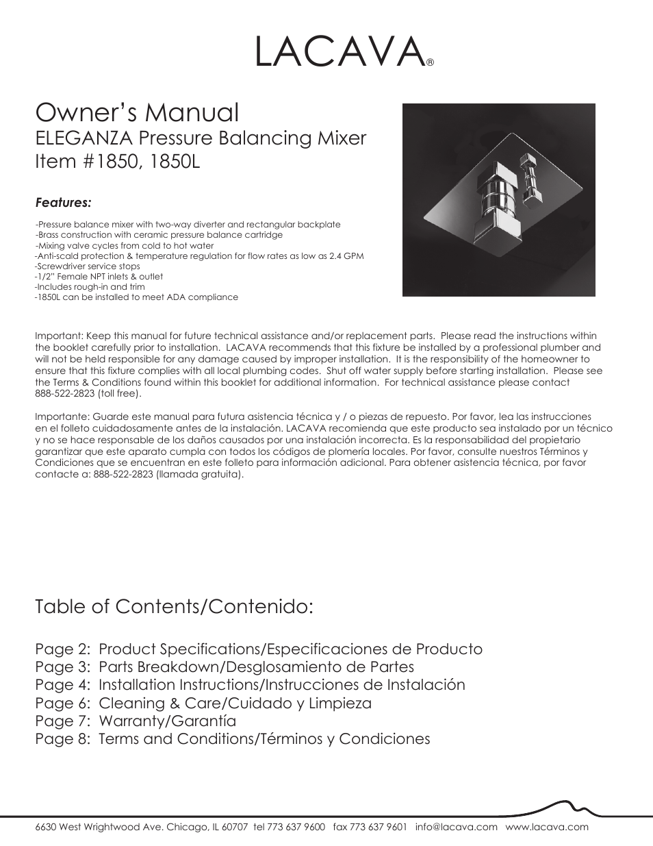 Lacava 1850 User Manual | 9 pages