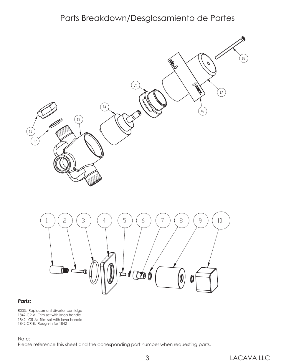 Parts breakdown/desglosamiento de partes, Lacava llc 3 | Lacava 1842 User Manual | Page 3 / 8