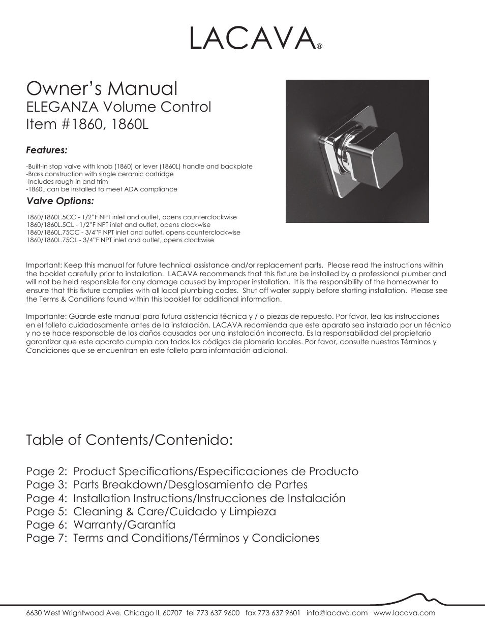 Lacava 1860 User Manual | 8 pages