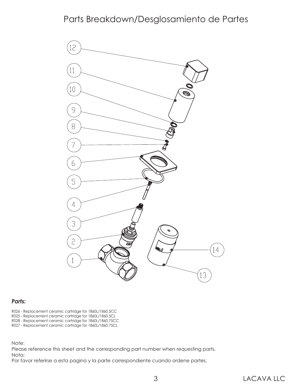 Parts breakdown/desglosamiento de partes, Lacava llc 3 | Lacava 1860 User Manual | Page 3 / 8