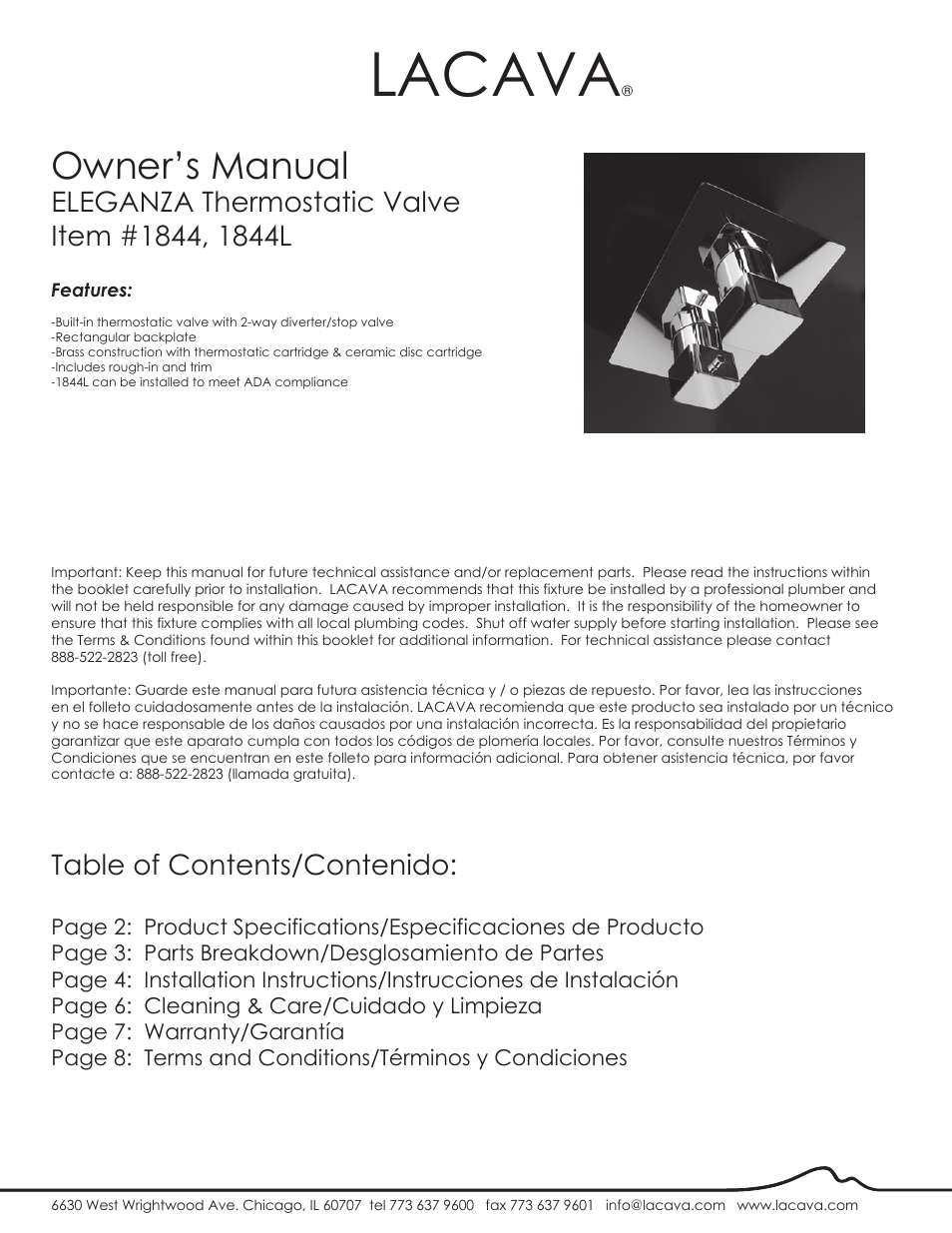 Lacava 1844 User Manual | 9 pages